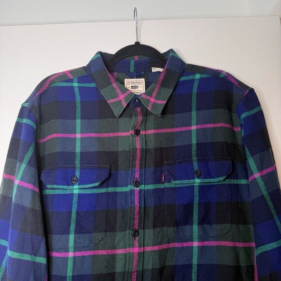 NWT Levis Jackson Worker Flannel Overshirt Men's Large Cotton Multicolor Plaid - Picture 2 of 11